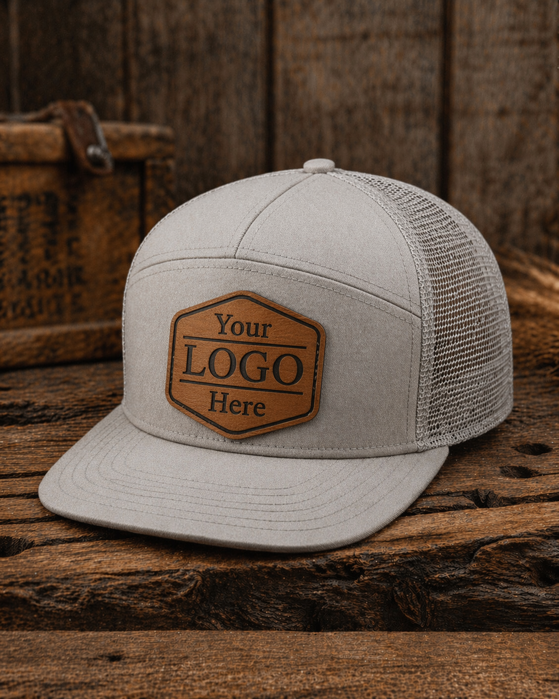 7 Panel Mesh Hat With Leather