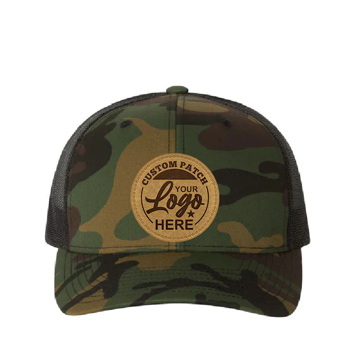 Camo Trucker Hat With Leather Patch